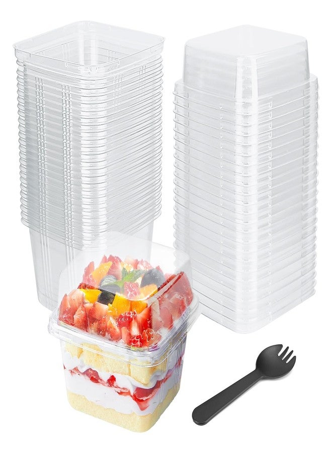 YOIYINI 25Pcs 8oz Mini Square Clear Dessert Cups with Lids and Spoons,Plastic Ice Cream Containers,Fruit Cups with Lid for Party,Disposable Dessert Cups for Fruit,Salads,Cupcakes,Parfait,Pudding - Image 1
