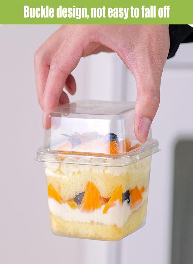 YOIYINI 25Pcs 8oz Mini Square Clear Dessert Cups with Lids and Spoons,Plastic Ice Cream Containers,Fruit Cups with Lid for Party,Disposable Dessert Cups for Fruit,Salads,Cupcakes,Parfait,Pudding - Image 4