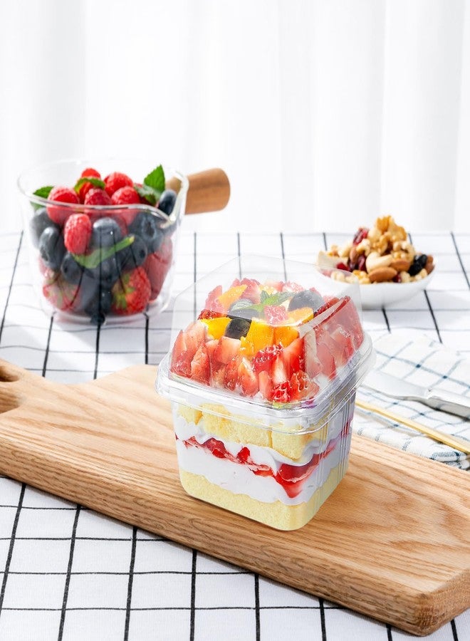 YOIYINI 25Pcs 8oz Mini Square Clear Dessert Cups with Lids and Spoons,Plastic Ice Cream Containers,Fruit Cups with Lid for Party,Disposable Dessert Cups for Fruit,Salads,Cupcakes,Parfait,Pudding - Image 5