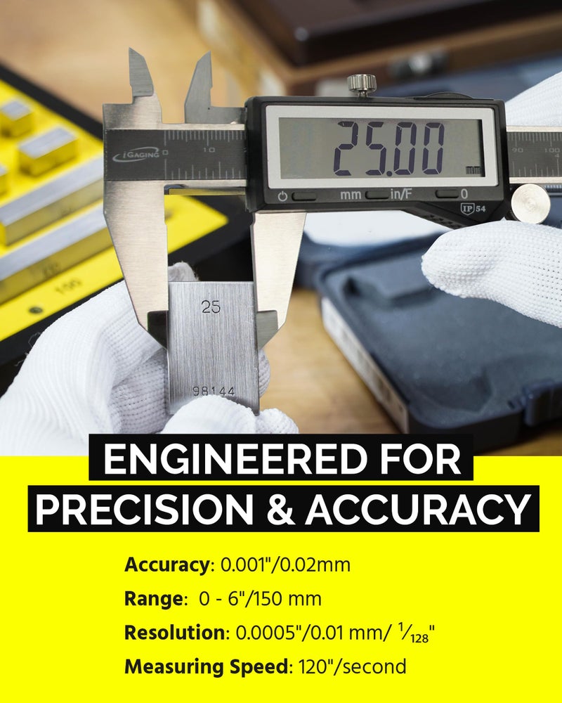 iGaging IP54 Electronic Digital Caliper 0-6" Display Inch/Metric/Fractions Stainless Steel Body - Image 3