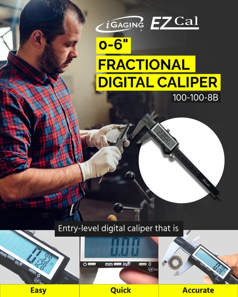iGaging IP54 Electronic Digital Caliper 0-6" Display Inch/Metric/Fractions Stainless Steel Body - Image 2