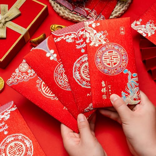 GDZRDFLH 8 pcs Chinese Red Envelopes Wedding Large Red Pocket Packet Cute HongBao Paper Lucky Money Envelope for Wedding Newlyweds Bride Groo - Image 2