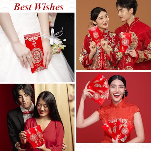 GDZRDFLH 8 pcs Chinese Red Envelopes Wedding Large Red Pocket Packet Cute HongBao Paper Lucky Money Envelope for Wedding Newlyweds Bride Groo - Image 4
