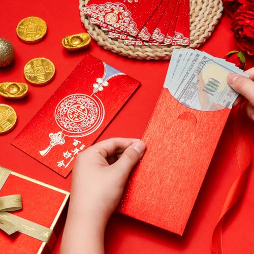 GDZRDFLH 8 pcs Chinese Red Envelopes Wedding Large Red Pocket Packet Cute HongBao Paper Lucky Money Envelope for Wedding Newlyweds Bride Groo - Image 5