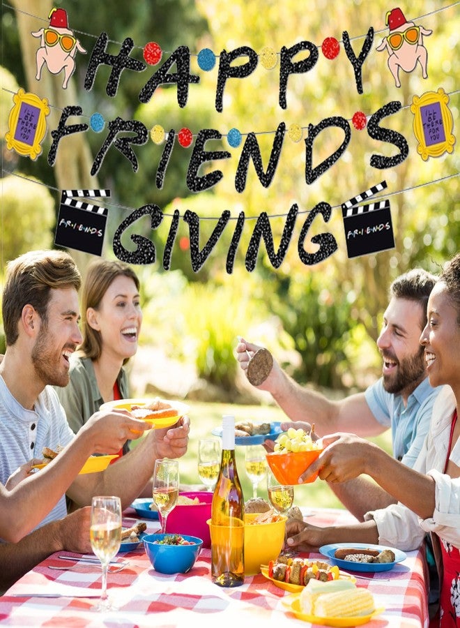 FUULOXE Happy Friendsgiving Banner Glitter Pre-assembled Banner for Thanksgiving Fall Friends Party Decorations - Image 5