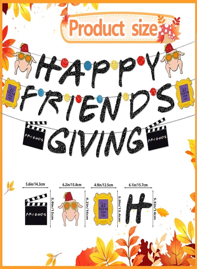 FUULOXE Happy Friendsgiving Banner Glitter Pre-assembled Banner for Thanksgiving Fall Friends Party Decorations - Image 2