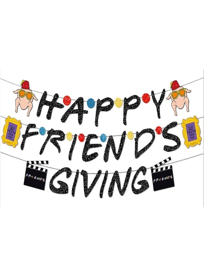 FUULOXE Happy Friendsgiving Banner Glitter Pre-assembled Banner for Thanksgiving Fall Friends Party Decorations - Image 1