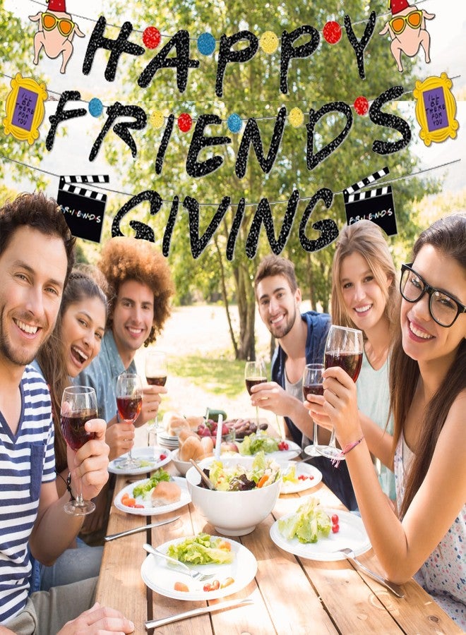 FUULOXE Happy Friendsgiving Banner Glitter Pre-assembled Banner for Thanksgiving Fall Friends Party Decorations - Image 4