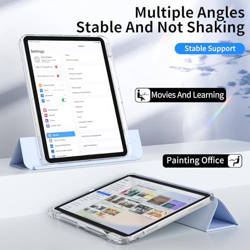 KenKe Case for iPad 11-Inch A16 11th Generation & iPad 10.9" 10th Generation (2025/2022) with Pencil Holder, Detachable 2 in 1 Sliding Removable Cover with Clear Hard Back, Auto Wake/Sleep, Sky Blue - Image 3