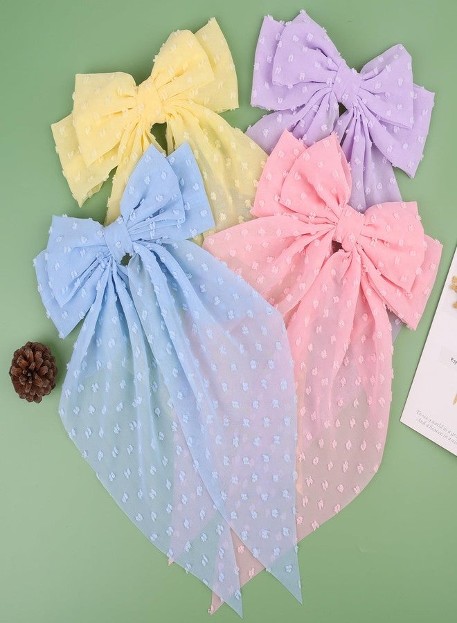 MRJ 4Pcs Chiffon Hair Bows for Women Big French Bows Hair Clips for Girls Hair Accessories Barrettes Metal Clips Bowknot Aesthetic - Image 2