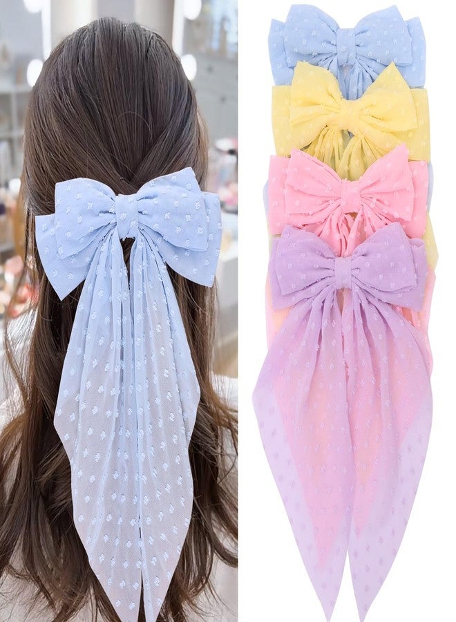 MRJ 4Pcs Chiffon Hair Bows for Women Big French Bows Hair Clips for Girls Hair Accessories Barrettes Metal Clips Bowknot Aesthetic - Image 1