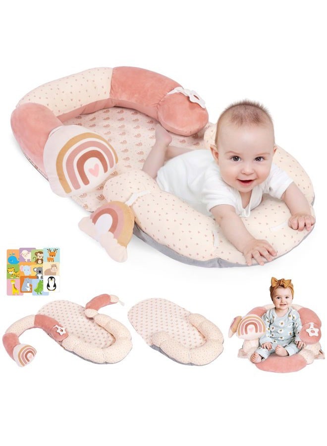 Foryoomi 4 in 1 Tummy Time Mat & Seated Support Pillows, Play Mat, Sitting Support for Newborn 0-12 Months, Infant Baby Sit Me Up Floor Seat, Sensory Development Gifts Tummy Time Play Toys, Rainbow - Image 1