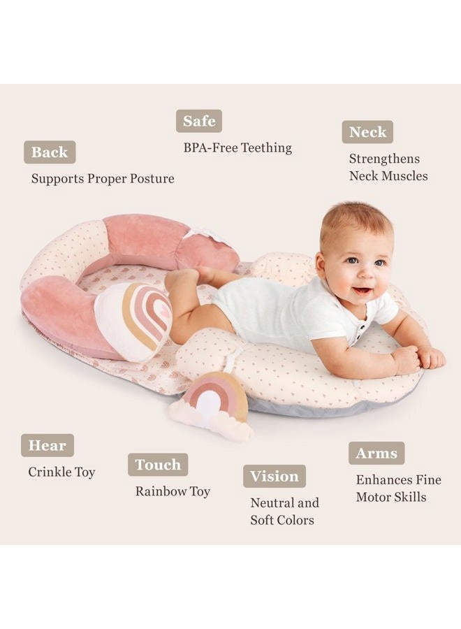 Foryoomi 4 in 1 Tummy Time Mat & Seated Support Pillows, Play Mat, Sitting Support for Newborn 0-12 Months, Infant Baby Sit Me Up Floor Seat, Sensory Development Gifts Tummy Time Play Toys, Rainbow - Image 4