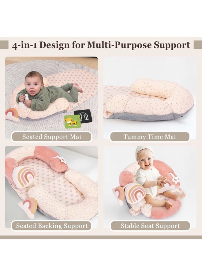 Foryoomi 4 in 1 Tummy Time Mat & Seated Support Pillows, Play Mat, Sitting Support for Newborn 0-12 Months, Infant Baby Sit Me Up Floor Seat, Sensory Development Gifts Tummy Time Play Toys, Rainbow - Image 3