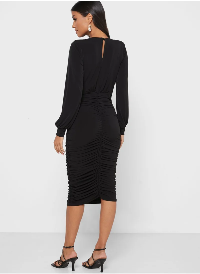 John Zack Ruched Midi Dress