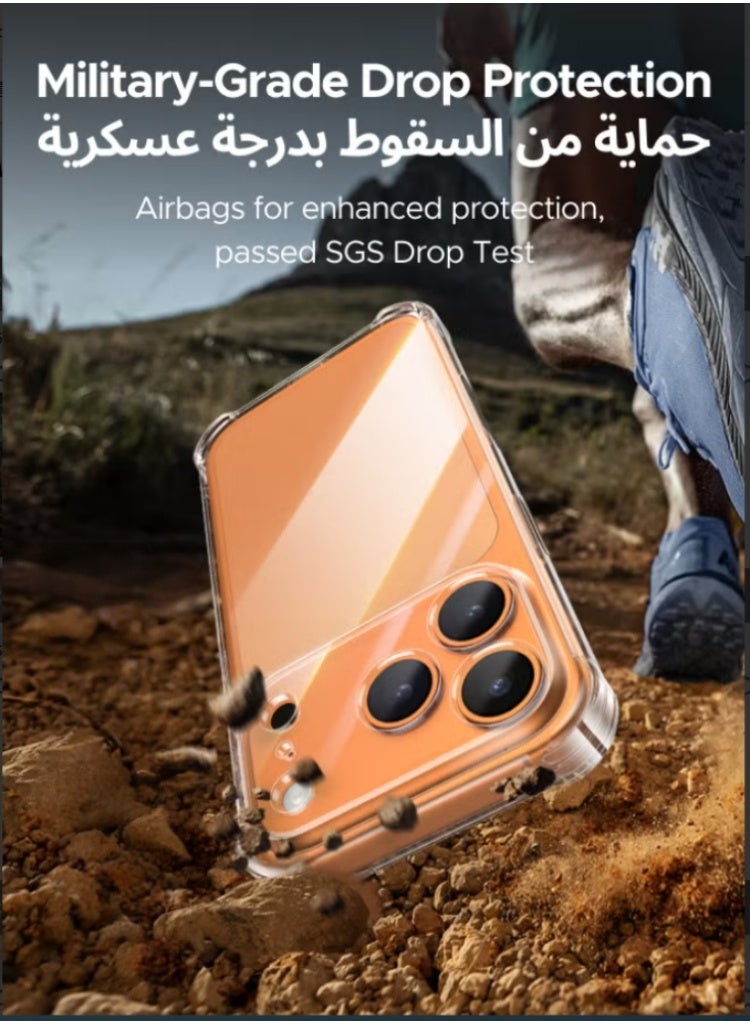 جراب 3 في 1 لهاتف iPhone 17 Pro Max، مزود بـ 4 وسائد هوائية منحنية على شكل حرف L، حماية عسكرية، جراب iPhone فائق الوضوح ومقاوم للصدمات، جراب فائق النحافة لهاتف iPhone 17 Pro Max مقاس 6.9 بوصة - شفاف - Image 3