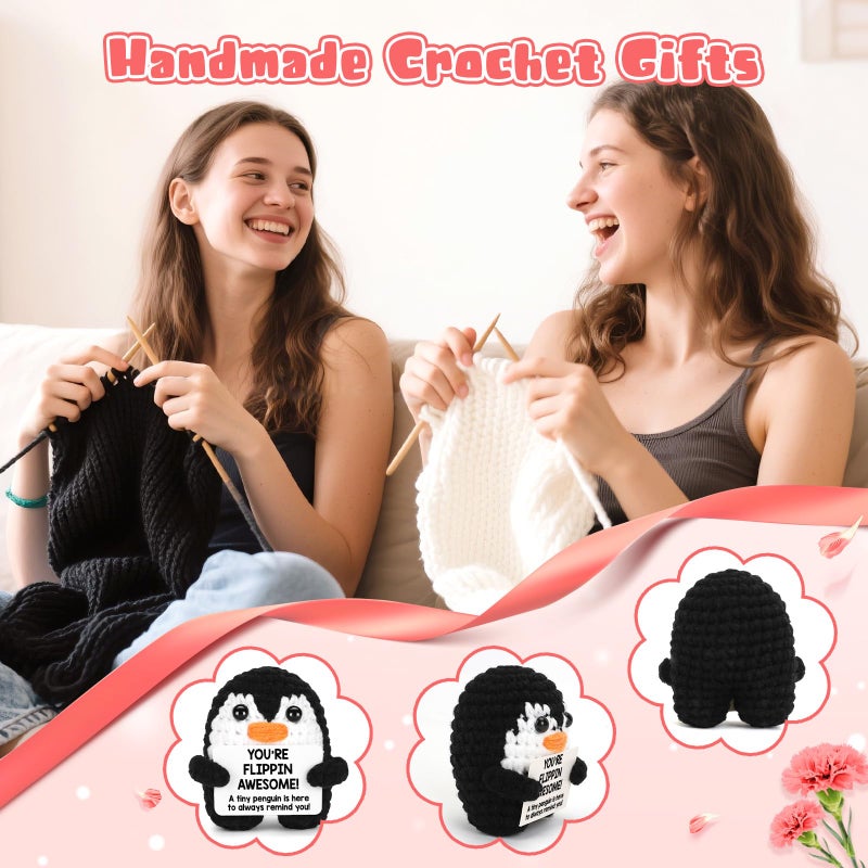 CryCarrot Positive Crochet Penguin, Mini Funny Brithday Galentines Valentines Gifts for Women Men Teens Boys Girls, Inspirational Appreciation Gifts for Coworker Friend Sister Her Him, Emotional Positive Decor - Image 3