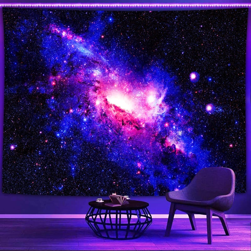PSYHILAR Black Light Posters for Adults Galaxy Blacklight Tapestry Trippy Space Wall Star Purple UV Reactive Tapestry for Bedroom 91 x 71 Inches