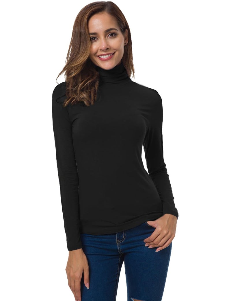 VOBCTY Women Black Long Sleeve Turtleneck Active Based Layer Work Tops Black Small - Image 4