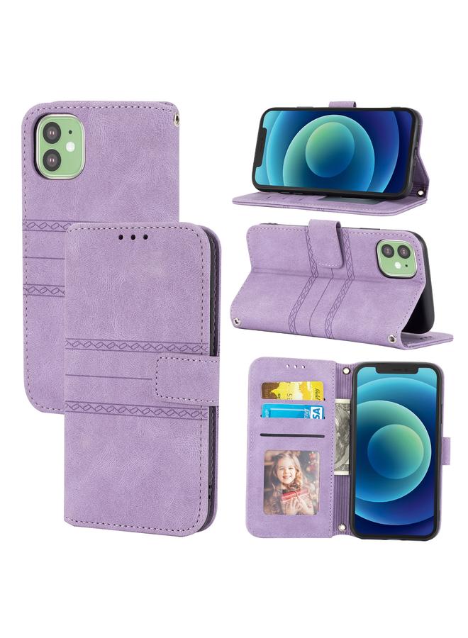 Zaboon Case For iPhone 11 Embossed Striped Magnetic Buckle PU + TPU Horizontal Flip Leather Case with Holder & Card Slot & Wallet & Photo Frame & Sling - Image 1