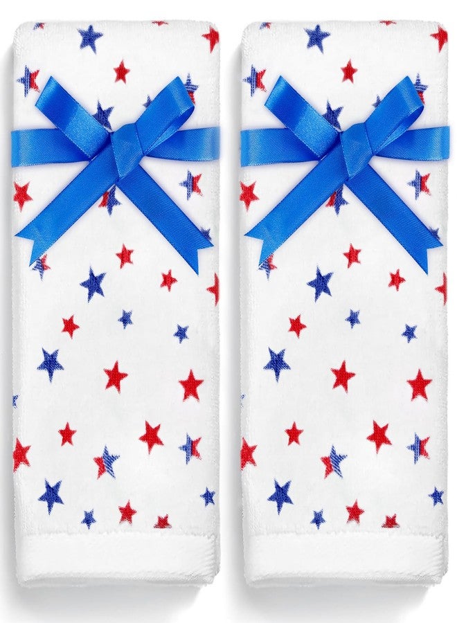 Quera 2 Pack Patriotic Hand Towels 100% Cotton 4th of July Independence Day Americana Stars Bathroom Decorative Towels Set for Drying, Cleaning, Cooking, 13.7'' x 29.5''(Blue Red Star) - Image 1