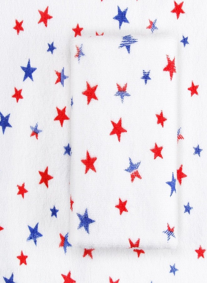 Quera 2 Pack Patriotic Hand Towels 100% Cotton 4th of July Independence Day Americana Stars Bathroom Decorative Towels Set for Drying, Cleaning, Cooking, 13.7'' x 29.5''(Blue Red Star) - Image 2