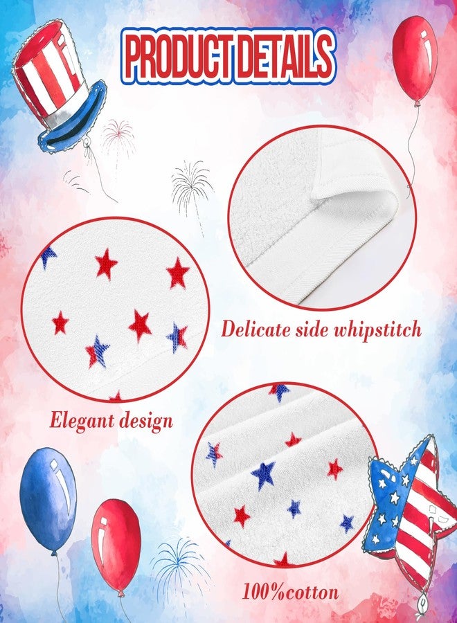 Quera 2 Pack Patriotic Hand Towels 100% Cotton 4th of July Independence Day Americana Stars Bathroom Decorative Towels Set for Drying, Cleaning, Cooking, 13.7'' x 29.5''(Blue Red Star) - Image 4