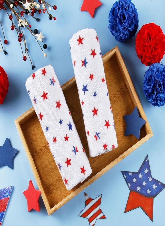 Quera 2 Pack Patriotic Hand Towels 100% Cotton 4th of July Independence Day Americana Stars Bathroom Decorative Towels Set for Drying, Cleaning, Cooking, 13.7'' x 29.5''(Blue Red Star) - Image 3