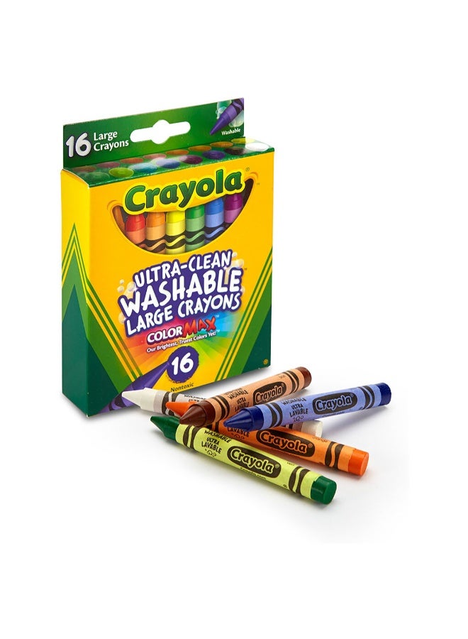 Crayola 16-Count Ultra-Clean Washable Large Crayons - Easy-Grip Thick Crayons for Toddlers, Washable Art Supply Starter Pack for Kids - Image 1