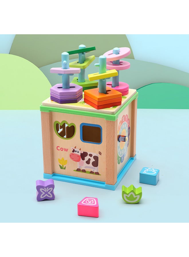 Children's Wooden Toys Multi-functional Shape Matching Set Column Around Beads Intelligence Box Early Education Educational Toys-Color:Intelligence Box Around Beads - Image 5