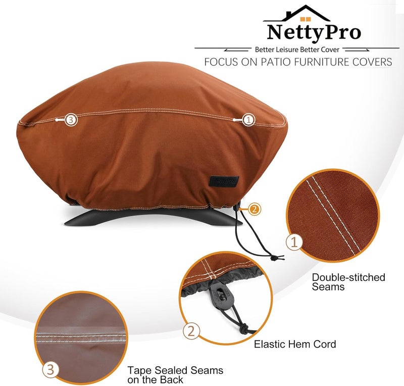 NettyPro غطاء لشواية لسلسلة Q الصغيرة، مقاوم للماء ومقاوم لأشعة الشمس، مناسب لشوايات Q 2400 وBaby Q الغازية، أبعاده 25 بوصة في العرض × 23 بوصة في العمق × 43 بوصة في الارتفاع، لونه بني. - Image 4