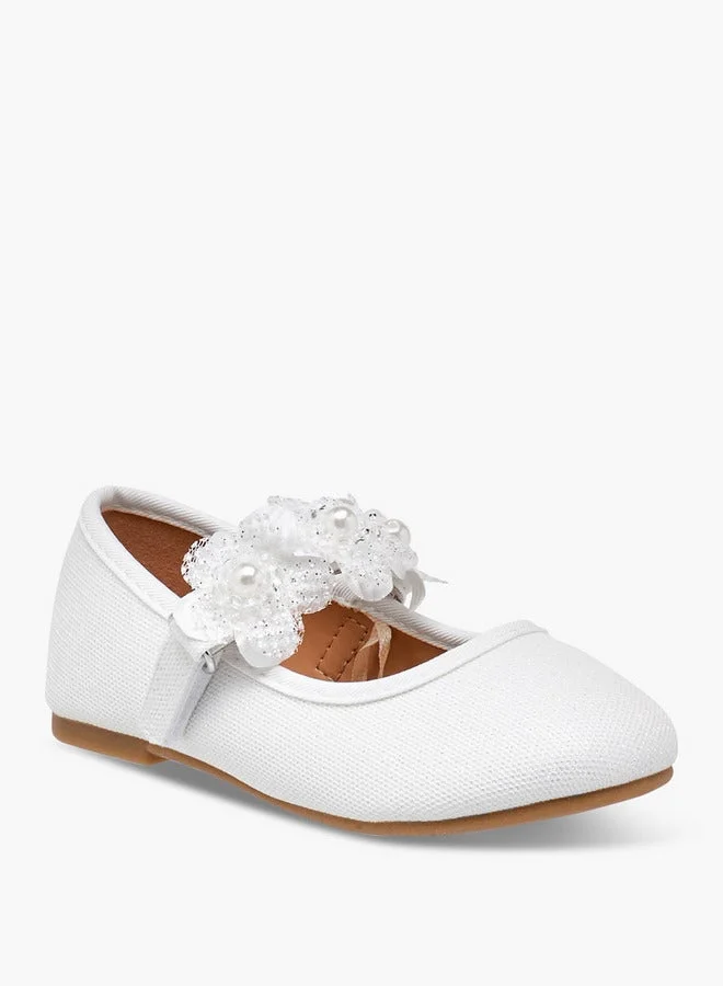 Flora Bella By Shoexpress Girls Floral Applique Ballerina Shoes with Hook and Loop Closure