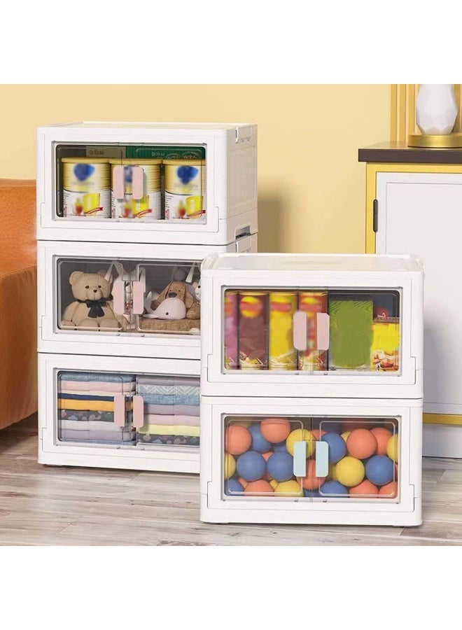 Alissa 2 Tier Plastic Folding Storage Cabinet, Stackable Clothing Cosmetics Organiser Box, Large Capacity Storage, Stackable to Save Space for Home Office Storage Box Dust-Proof - Image 3