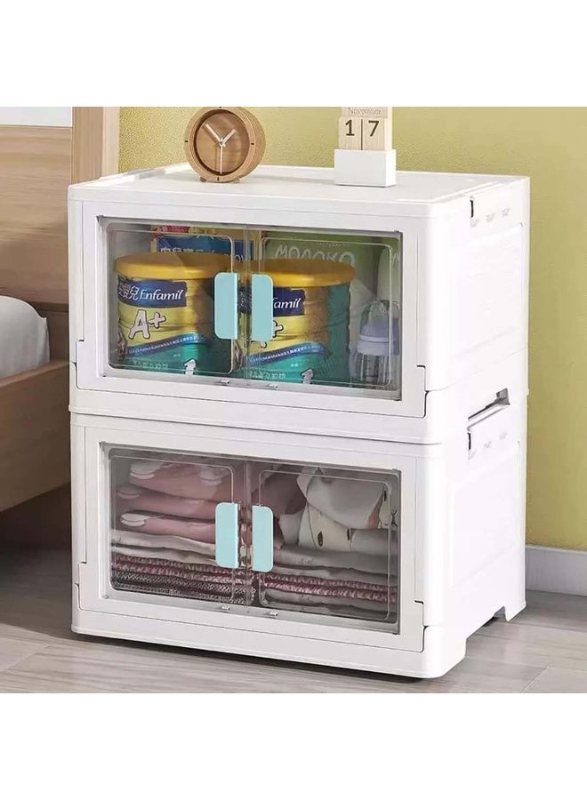 Alissa 2 Tier Plastic Folding Storage Cabinet, Stackable Clothing Cosmetics Organiser Box, Large Capacity Storage, Stackable to Save Space for Home Office Storage Box Dust-Proof - Image 1
