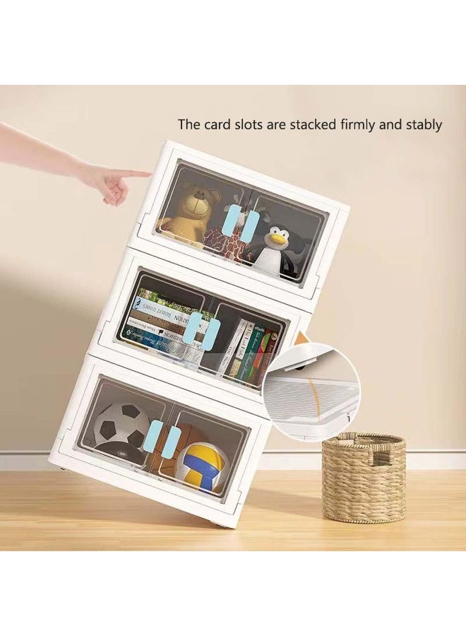 Alissa 2 Tier Plastic Folding Storage Cabinet, Stackable Clothing Cosmetics Organiser Box, Large Capacity Storage, Stackable to Save Space for Home Office Storage Box Dust-Proof - Image 4