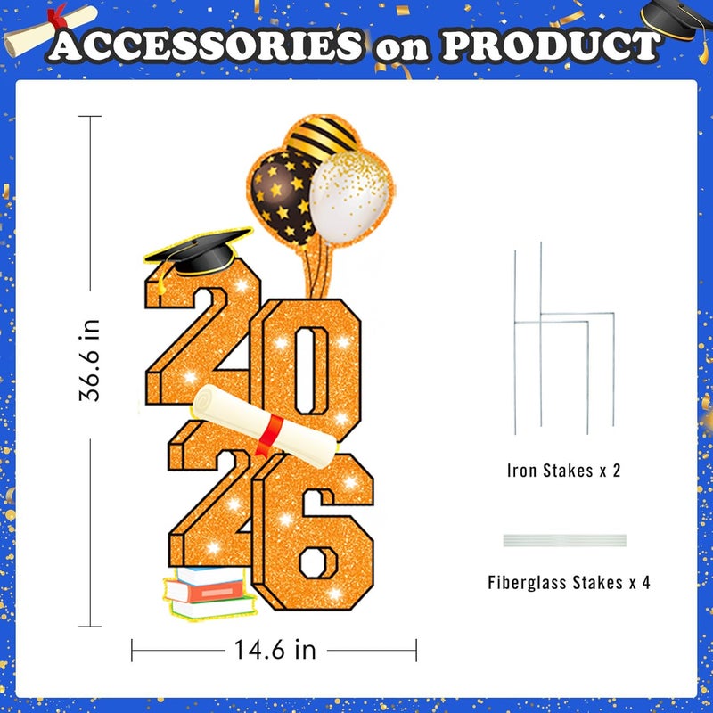 sewrung 2026 Graduation Decorations - 3.5FT Large Class 2026 Graduation Yard Sign Yard Decorations Congrats Graduation Lawn Signs 2026 Grad Yard Signs with Stakes for Outdoor Indoor Congrats Graduation Party Decoration Supplies - Image 2