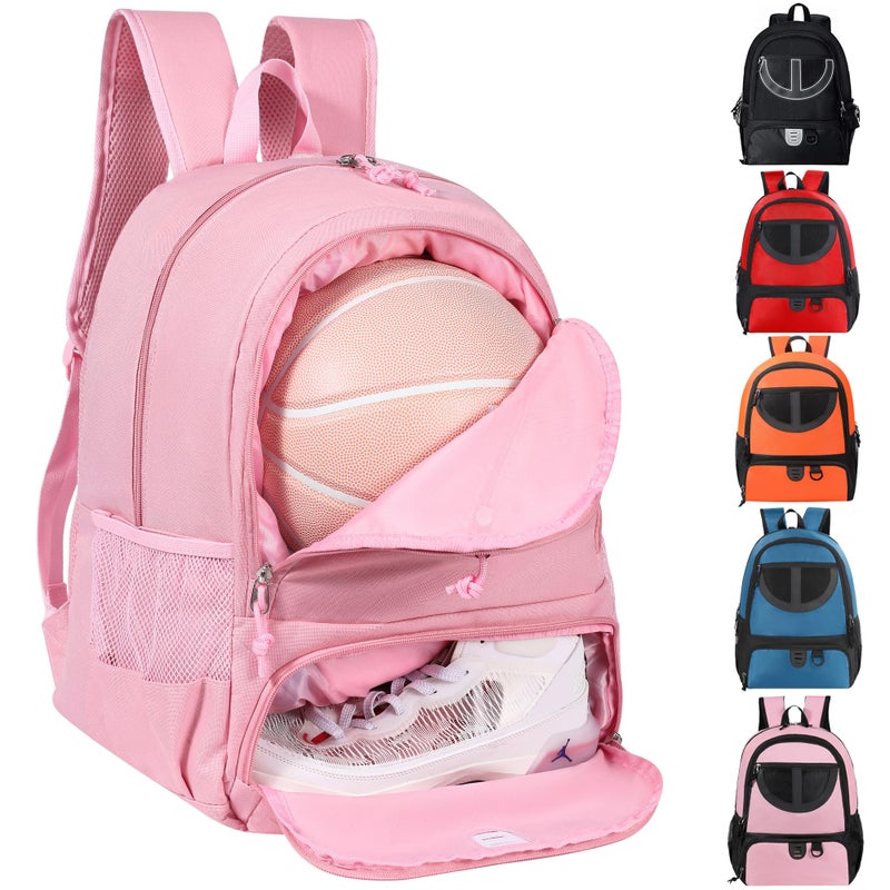 TRAILKICKER Basketball Bag Backpack for Women with Ball Shoes Compartment 30L Capacity Lightweight Breathable Girls Soccer Ball Bag Backpack Fit Volleyball Football Sports Travel School Gym Pink - Image 2