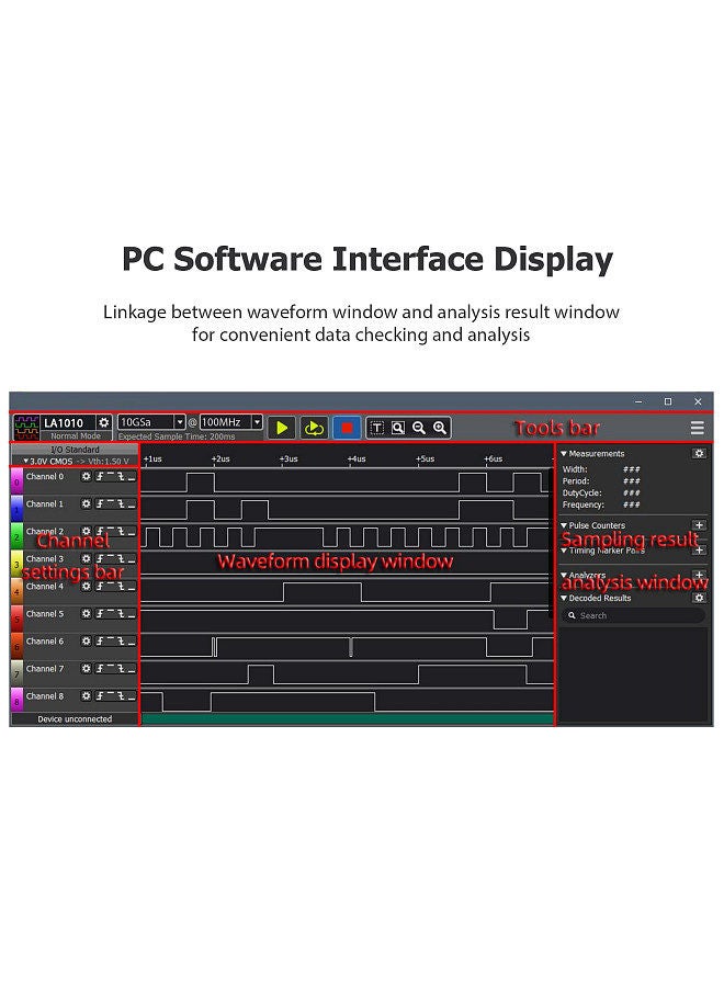 16 Channels Logic Analyzer USB 2.0 Interface 100MHz Sampling Rate Supports PC Software for Timing Judgment and Analysis