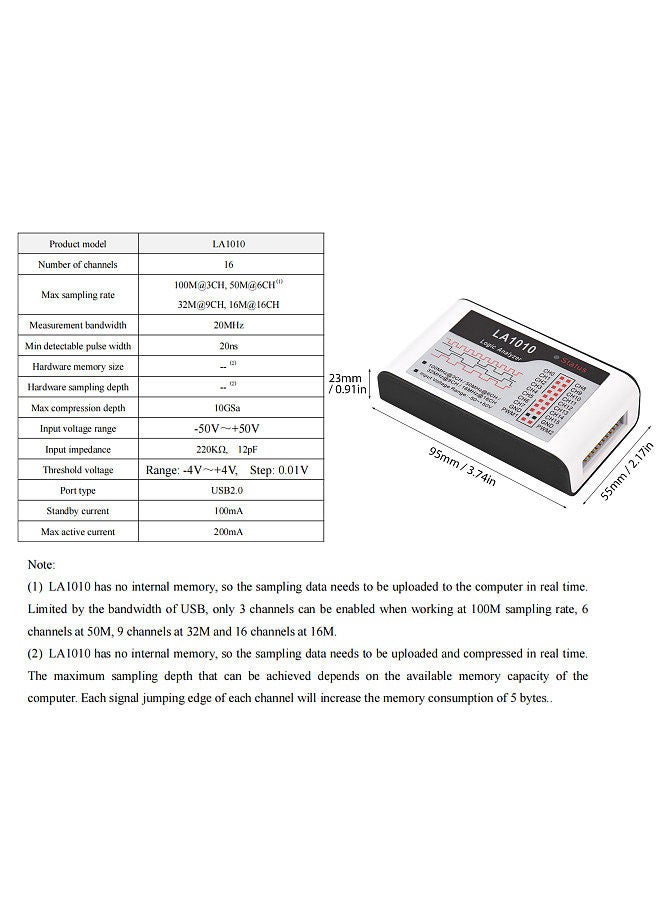 16 Channels Logic Analyzer USB 2.0 Interface 100MHz Sampling Rate Supports PC Software for Timing Judgment and Analysis