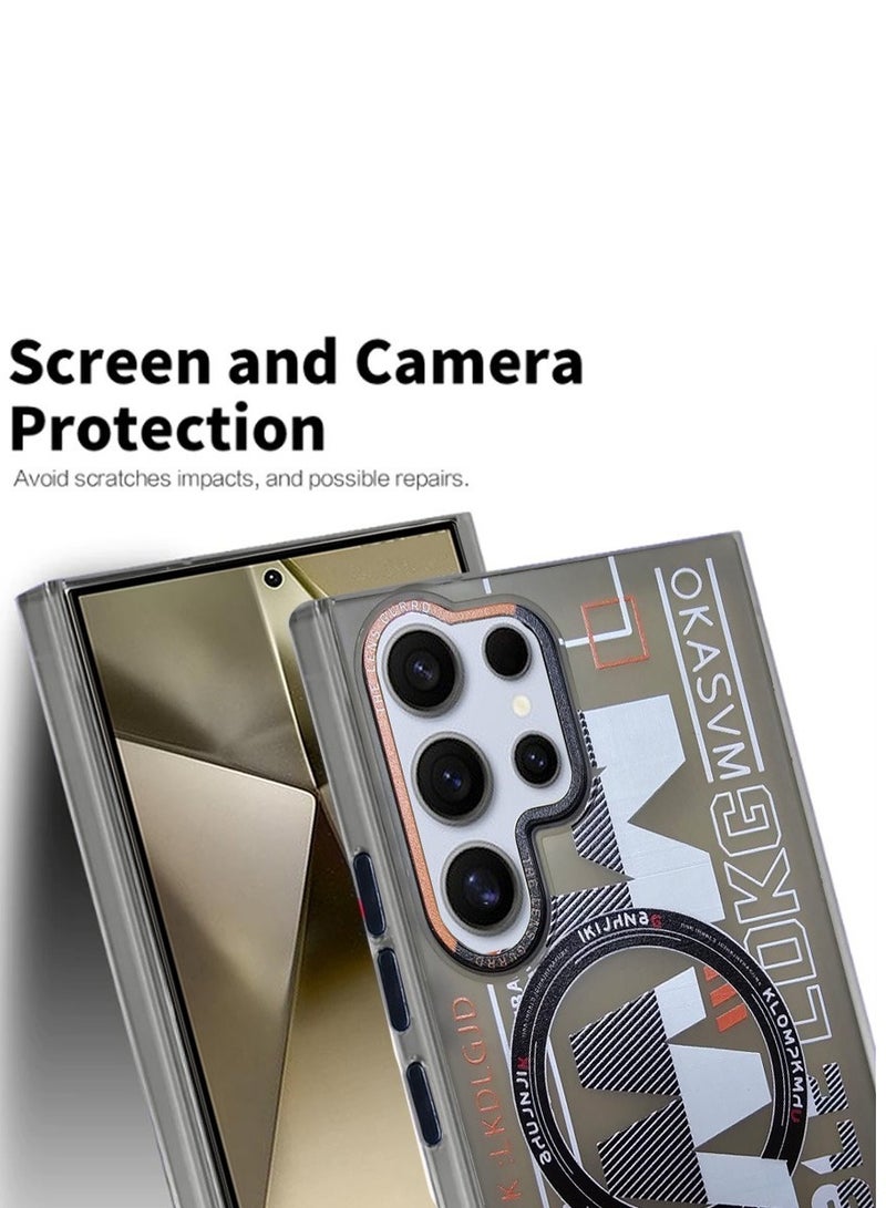 Aesthetic Translucent TPU MWK Magnetic Magsafe Case with Raised Camera Lens Protector for Samsung Galaxy S24 Ultra - Light Black