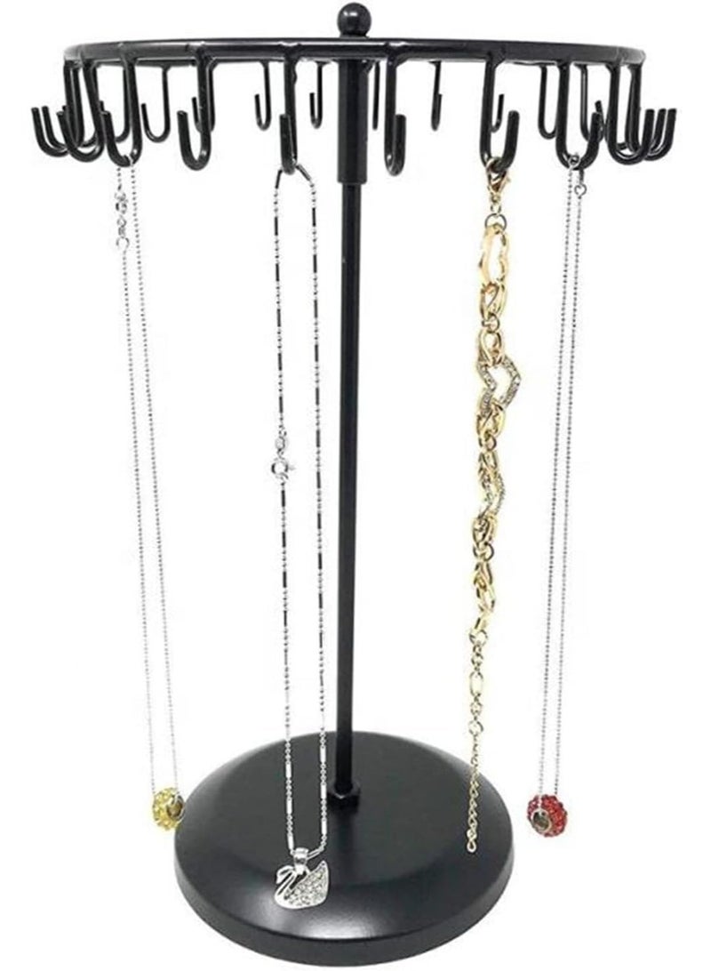 kunshao 360 Degree Rotating Necklace Holder Stand, Jewelry Organizer with 23 Hooks, 14 Inch, Black, Ramadan Eid Gift - Image 1