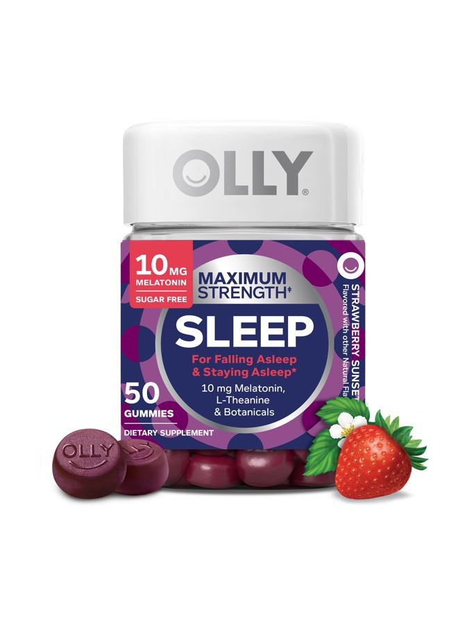 OLLY Max Strength Sleep Gummy, 10mg Melatonin, L-Theanine, Chamomile, Lemon Balm, Sugar Free, Vegetarian Sleep Aid, Strawberry - 50 Count - Image 1