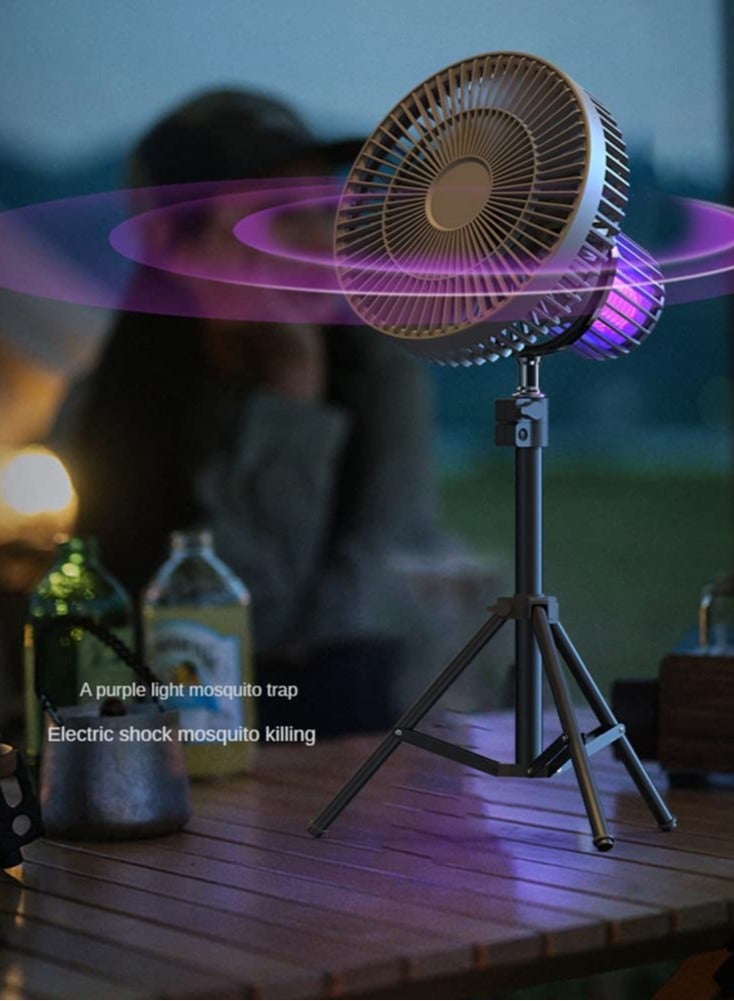 OULIYO Pedestal Fan Stand Fan Outdoor Camping Mosquito Lamp USB Chargeable Desk Tripod Stand Portable Air Cooling Fan Detachable with Power Bank and Mosquito Killer Lamp Three-in-One Outdoor Tent Camping Fan Desktop  - Image 2