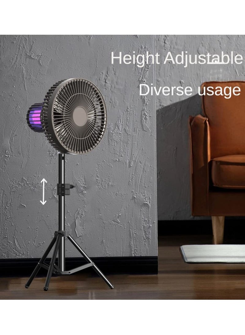 OULIYO Pedestal Fan Stand Fan Outdoor Camping Mosquito Lamp USB Chargeable Desk Tripod Stand Portable Air Cooling Fan Detachable with Power Bank and Mosquito Killer Lamp Three-in-One Outdoor Tent Camping Fan Desktop  - Image 3