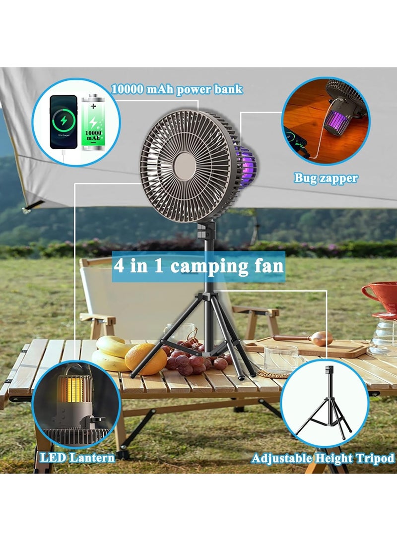 OULIYO Pedestal Fan Stand Fan Outdoor Camping Mosquito Lamp USB Chargeable Desk Tripod Stand Portable Air Cooling Fan Detachable with Power Bank and Mosquito Killer Lamp Three-in-One Outdoor Tent Camping Fan Desktop  - Image 4