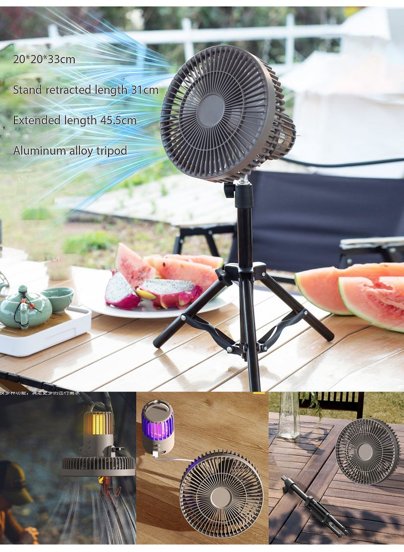 OULIYO Pedestal Fan Stand Fan Outdoor Camping Mosquito Lamp USB Chargeable Desk Tripod Stand Portable Air Cooling Fan Detachable with Power Bank and Mosquito Killer Lamp Three-in-One Outdoor Tent Camping Fan Desktop  - Image 1