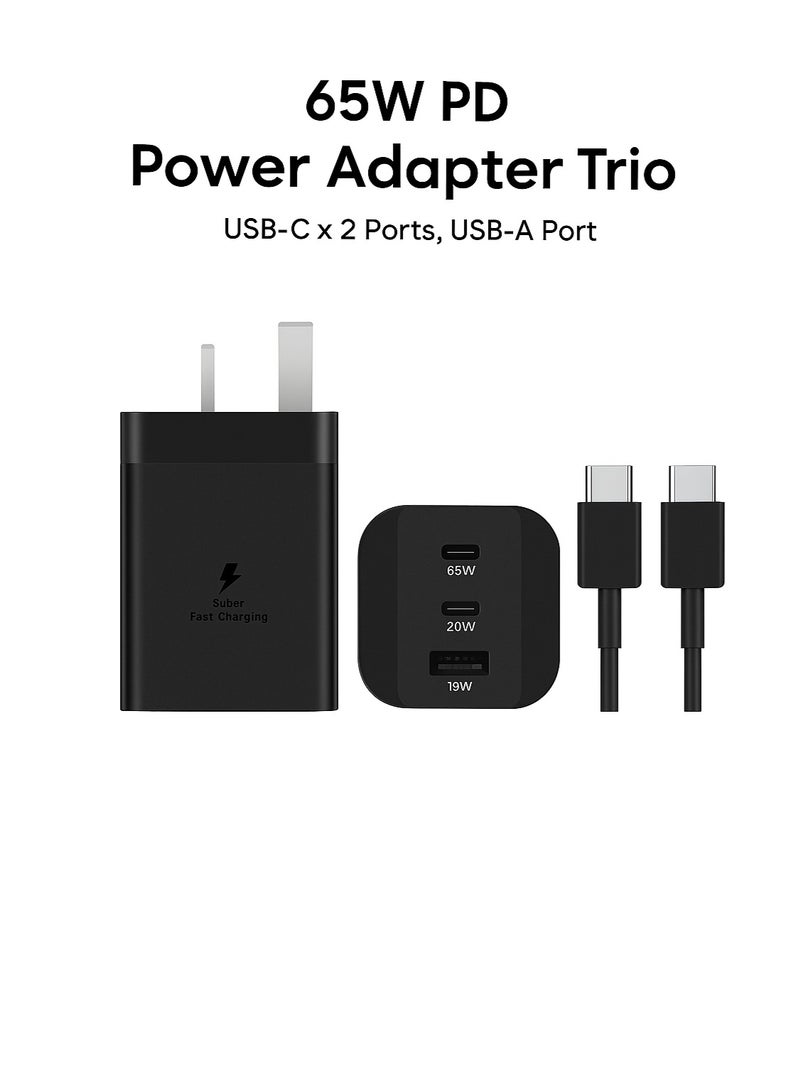 65W Fast Charging Wall Charger, 3-Ports Trio Adapter Charger Block, for Samsung Galaxy S24 Ultra/S24/S24+/S23 Ultra/S23/S23+/S22 Ultra/Note 10/20, 3.28ft USB C Cable Included - Image 1