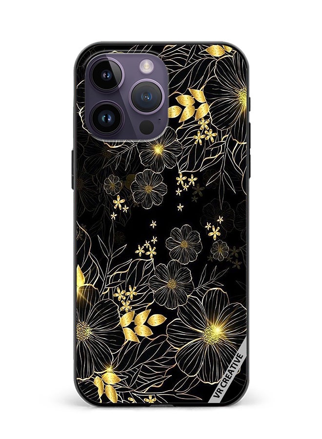 VR CREATIVE Protective Case Cover For Apple iPhone 15 Pro Golden Flower Design Multicolour - Image 1