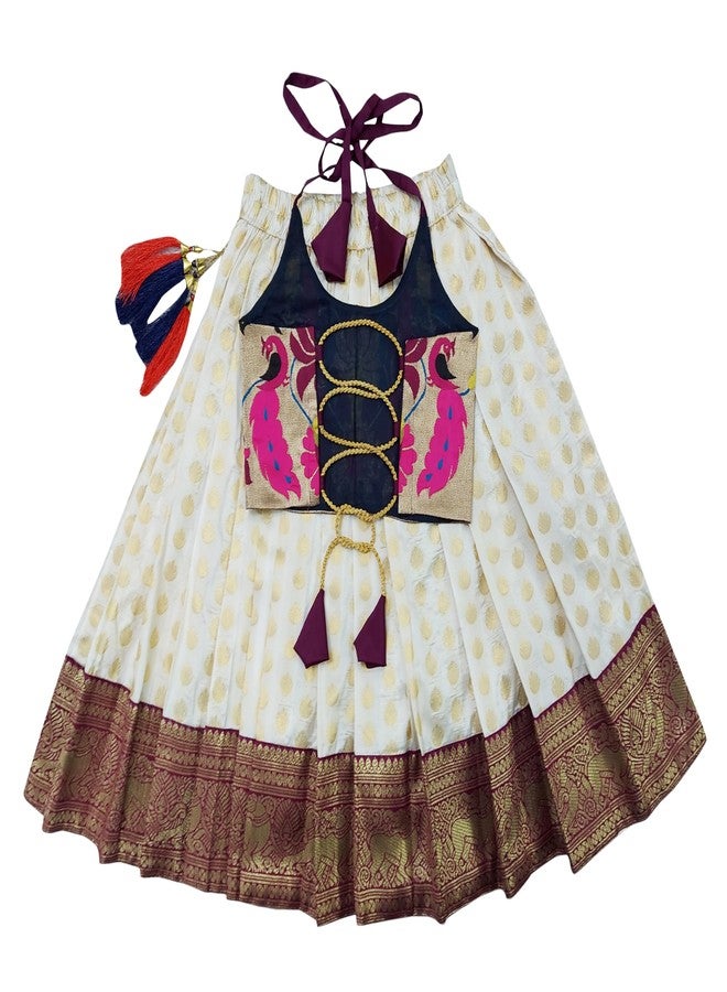 COMRATE Kids South Indian Traditional Purple Pattu Pavadai Jacquard Silk Readymade Lehenga Choli Dress For Baby Girls 6-12 Months - Image 2