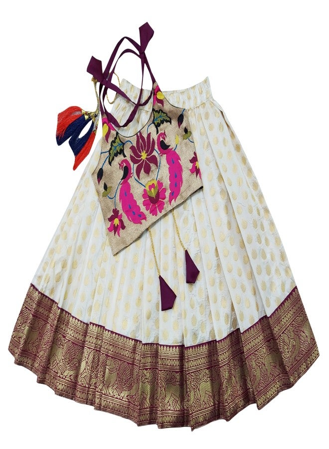 COMRATE Kids South Indian Traditional Purple Pattu Pavadai Jacquard Silk Readymade Lehenga Choli Dress For Baby Girls 6-12 Months - Image 1